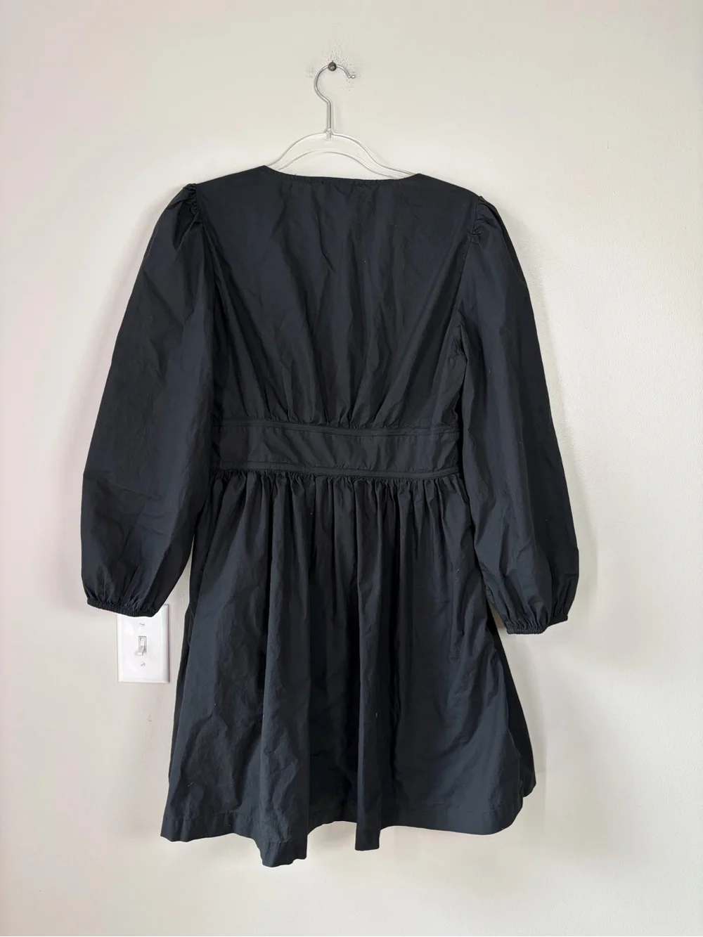 J. Crew Black V-Neck Cotton Poplin Mini Dress Cottagecore Prarie Farmhouse